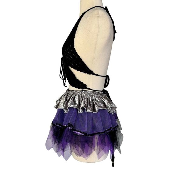 Y2K Crochet Butterfly Top Velvet Mesh Tutu Outfit Gothic Festival Cyberpunk OS - Picture 10 of 15